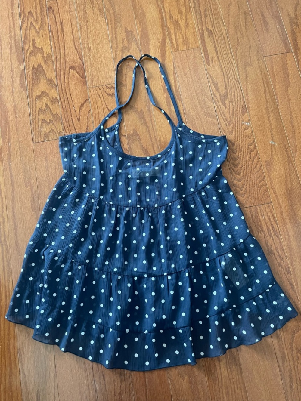 Abercrombie & Fitch Navy and White Polka Dot Tiered Tank